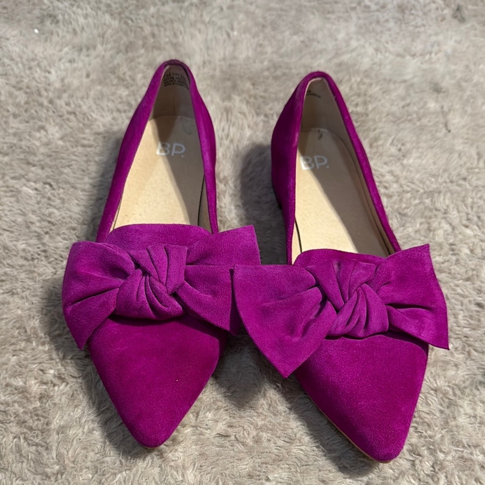 Nordstrom BP Purple suedeWomen's Purple Bow pointy Flats size 7